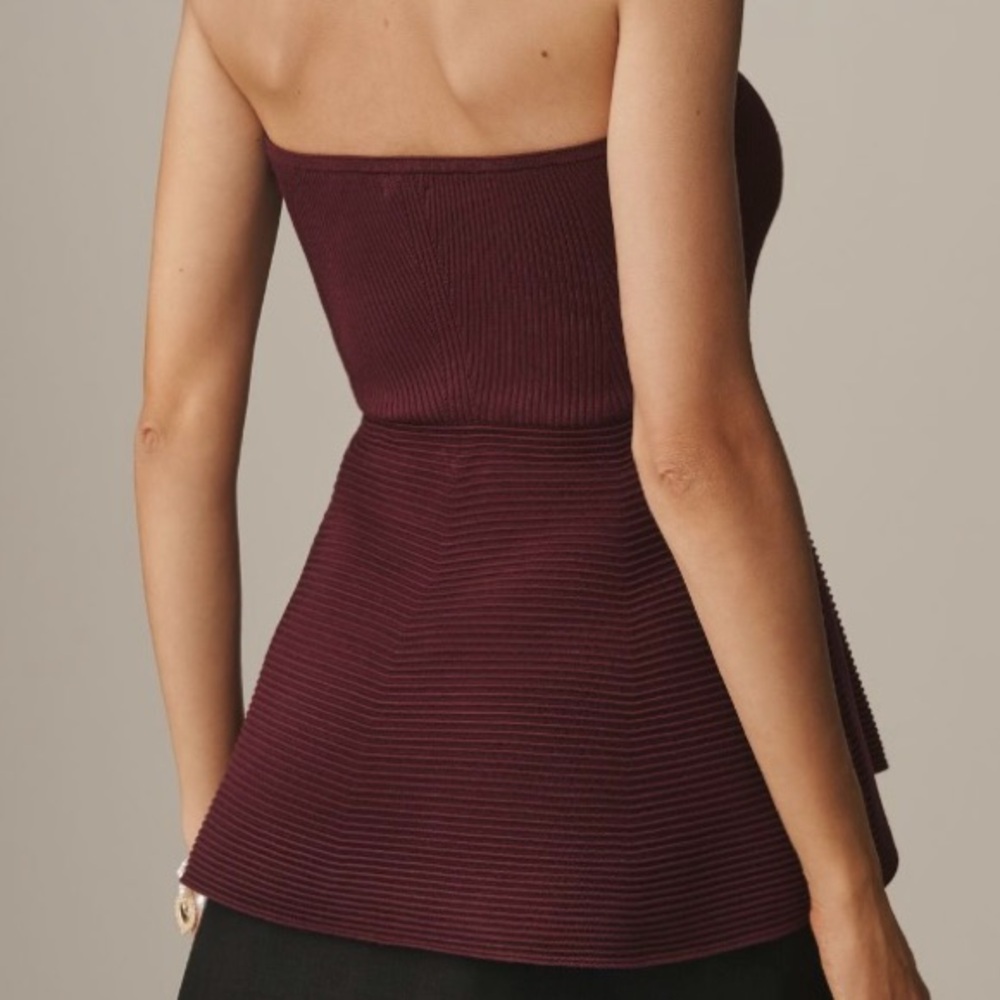 ANTHROPOLOGIE➕NWT Maeve Strapless Peplum Knit Top - Picture 2 of 9